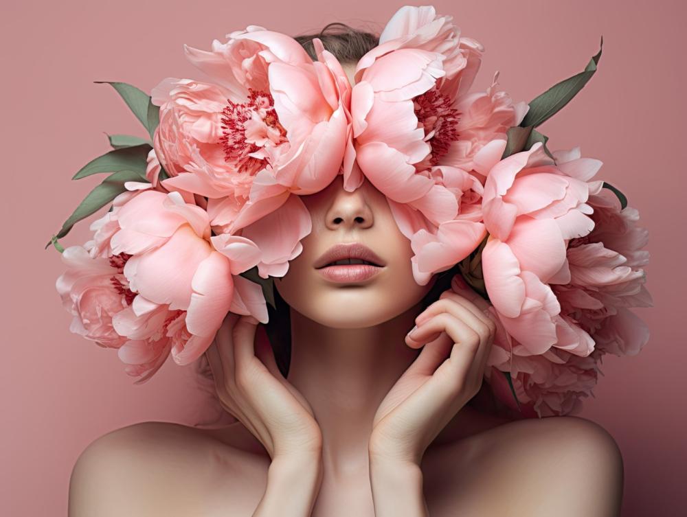 femme fleur rose